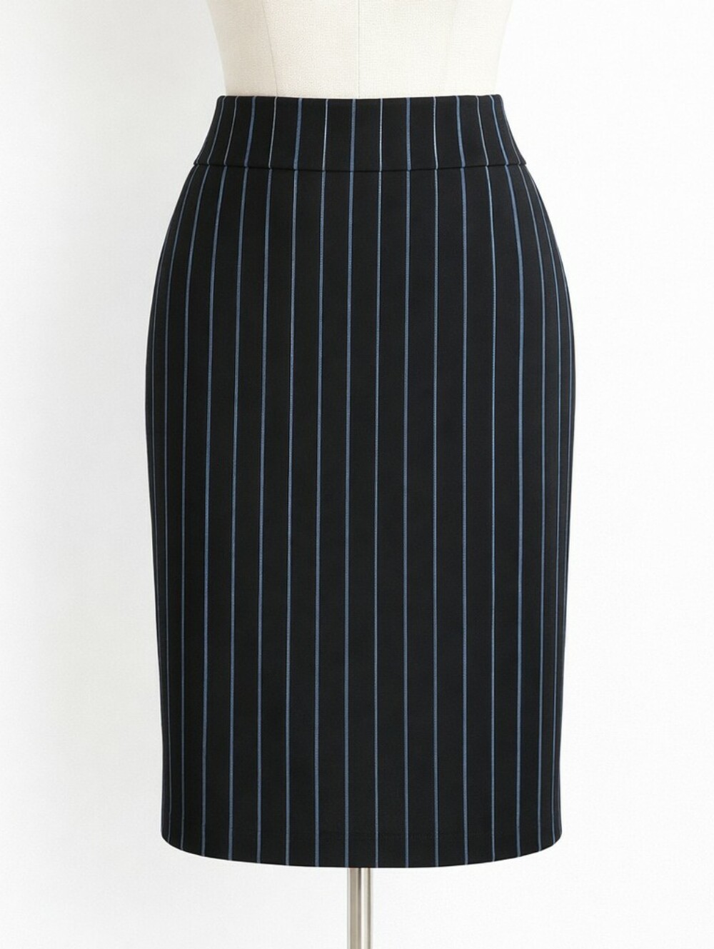 90s New York & Company Black Blue Pinstriped Pencil Skirt | Workwear | SMALL